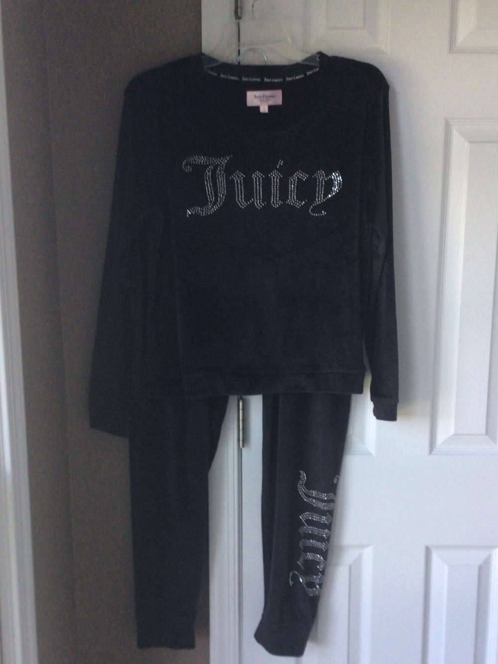Juicy Couture Black Velour Kids Pajama Set with Rhinestone Juicy Logo
